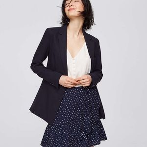 LOFT Polka Dotted Ruffle Wrap Skirt, Navy Blue, 2